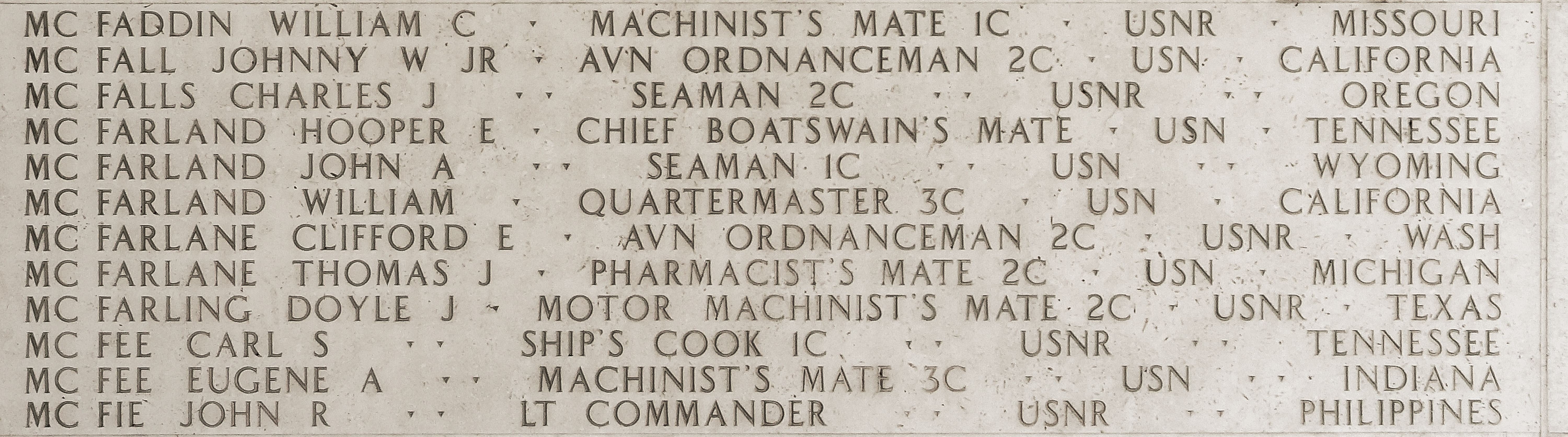 Thomas J. McFarlane, Pharmacist's Mate Second Class